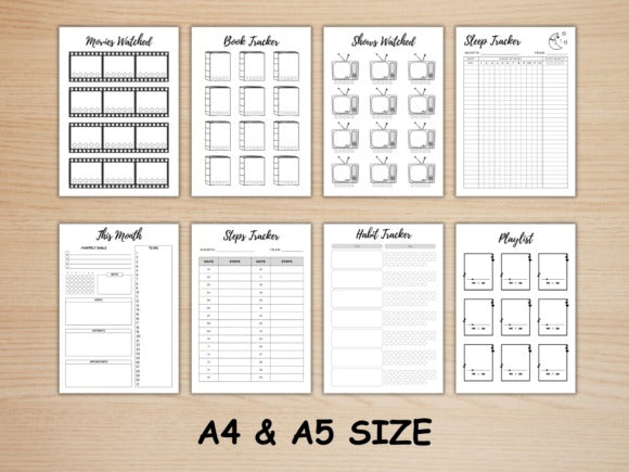 12-Monthly Tracker Bundle | A4 &amp; A5 Sizes | Printable Planner Inserts