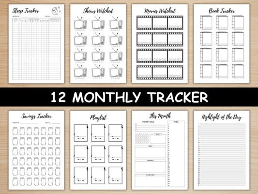 12-Monthly Tracker Bundle | A4 &amp; A5 Sizes | Printable Planner Inserts